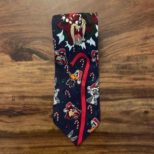 Looney Tunes Mania Navy‎ 100% Silk Holiday Christma
